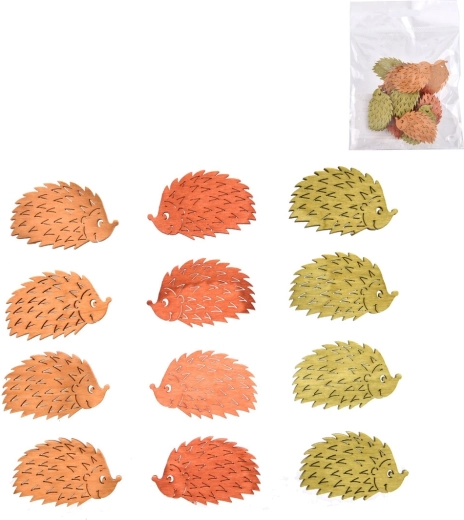 Drevený ježko – dekorácia 4 cm, mix 3 farieb, 12 ks