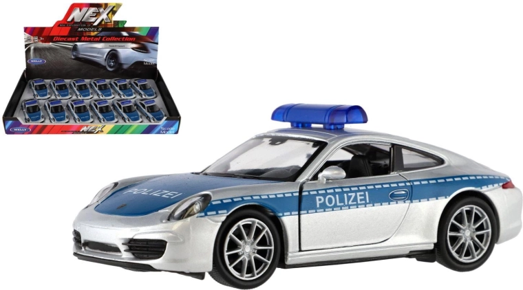 WELLY policajné Porsche 911 Carrera S s pohonom na spätné natiahnutie