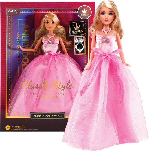 Módna bábika v spoločenských šatách – dlhé ružové