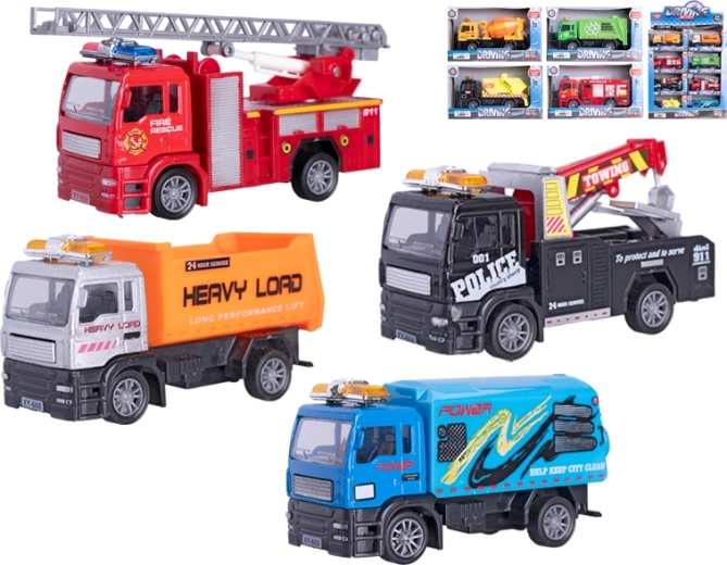 Kovové pracovné vozidlá 1:55 so spätným chodom, 12 cm