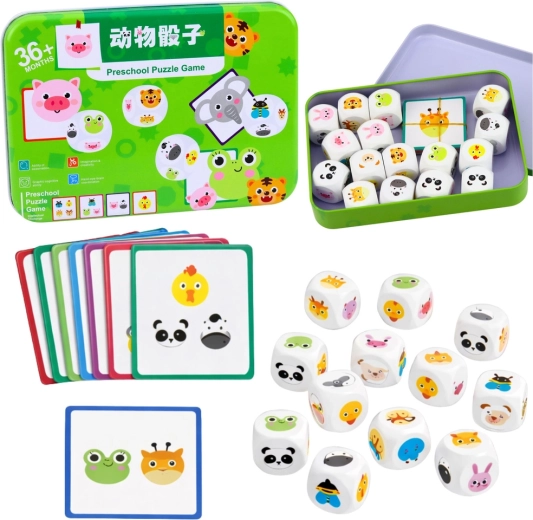 Edukatívna drevená hra s kockami – priraď zvieratká