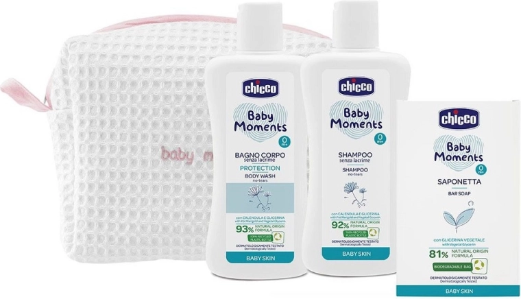Chicco taštička kozmetická Baby Moments ružová – darčekový set pre bábätká