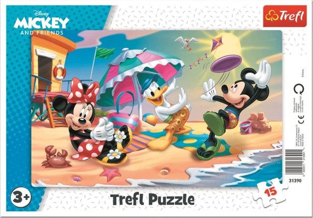 Trefl puzzle Mickey a Minnie – zábava na pláži, 15 dielikov