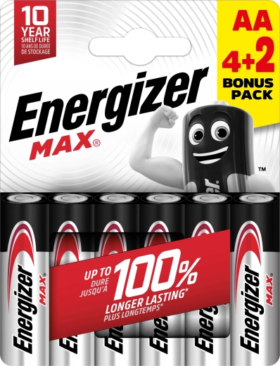 Energizer Max AA alkalické batérie 6 ks (4+2 zdarma)
