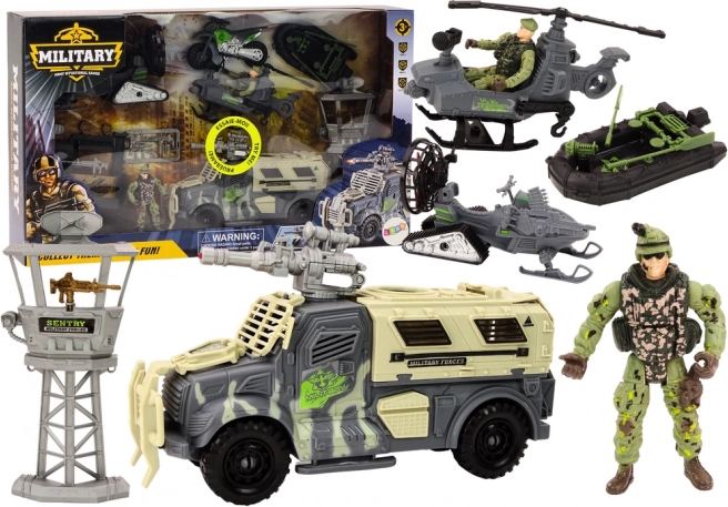 Vojenská sada s bojovým vozidlom a vrtuľníkom