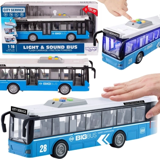 Interaktívny mestský autobus WOOPIE 1:16 s efektmi a otváracími dverami