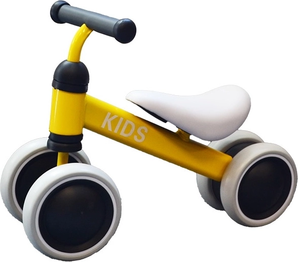 Detské odrážadlo KIDS – kovové, 4 kolesá, žlté