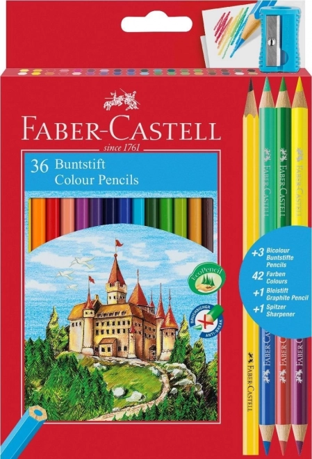 Faber-Castell pastelky 36 ks s ostrihačom, ceruzkou a duo pastelkami