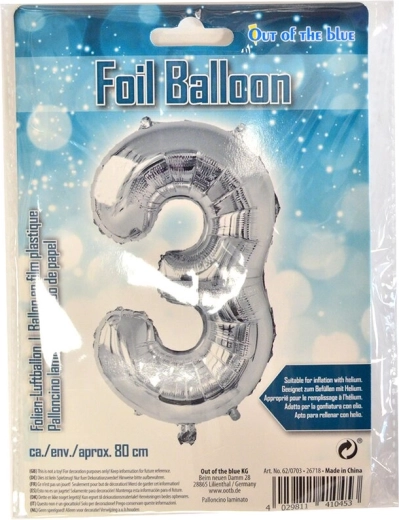 Fóliový balónik číslo 3 strieborný 80 cm