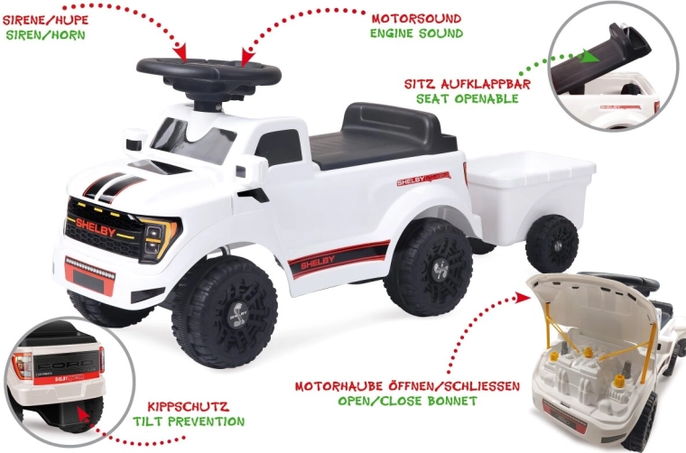 Detské odrážadlo JAMARA Shelby Ford F-150 Raptor s prívesom biele