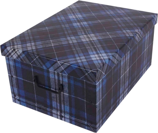 Kartónový úložný box MAXI modrá škótska kocka