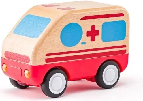 Woody drevená sanitka na zotrvačník so svetlom a zvukom