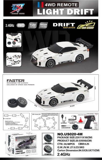 R/C auto na drift 1:20 so svetlami, biele