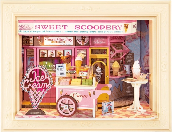 RoboTime 3D drevená skladačka v rámčeku Sweet Scoopery – zmrzlináreň