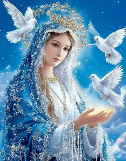 Norimpex diamantové maľovanie Mária, kráľovná s holubicami 30 × 40 cm - 1 kus