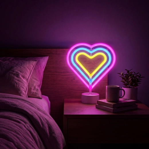 Neónová LED lampa farebné srdce