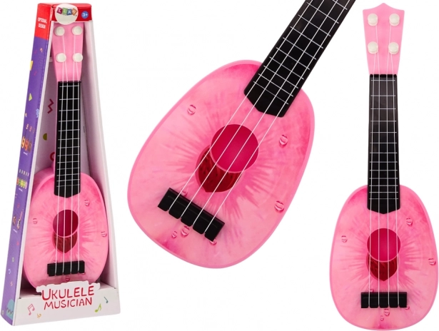 Ukulele pre deti Mini gitara 4 struny motív broskyňová ružová