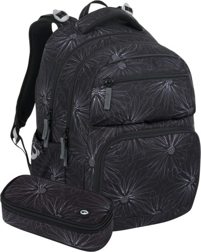 Študentský set Bagmaster Zipster 25 – čierny s bielymi kvetmi