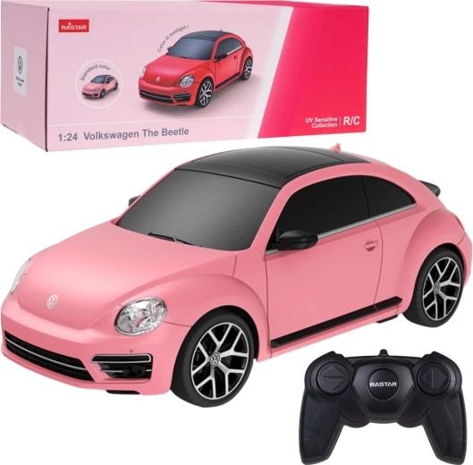 RC auto VOLKSWAGEN Beetle 1:24 Rastar ružové s UV zmenou farby