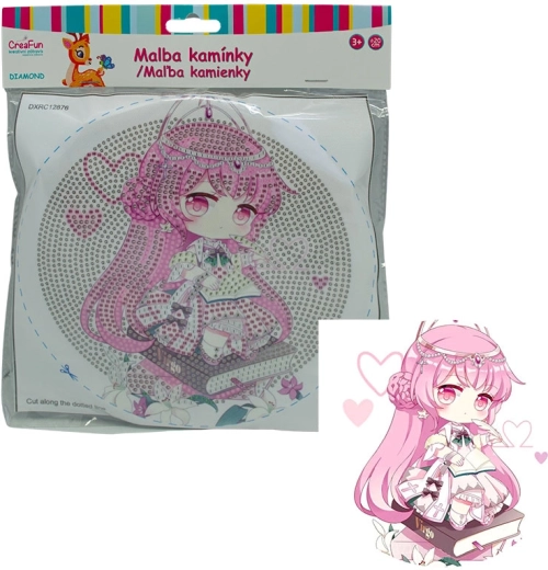 Diamantové maľovanie s rámom – bábika v ružovej, 20 cm