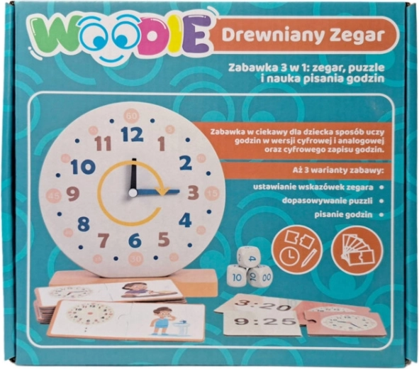 Drevené edukačné hodiny WOODIE 3v1
