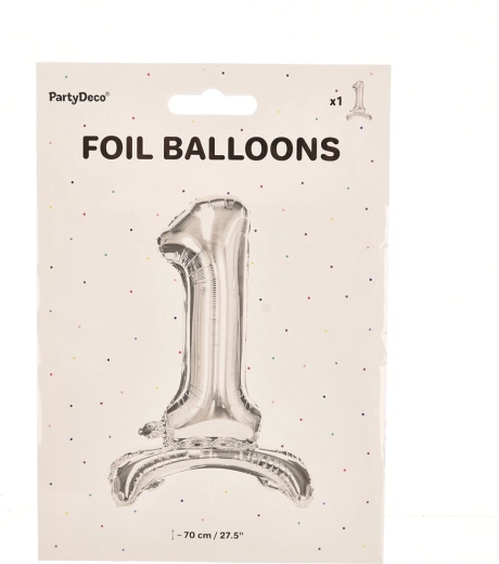 Fóliový stojaci balónik číslo 1 strieborný 70 cm