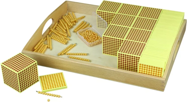 Drevené stovkové štvorce a zlatý perlový materiál 100–1000