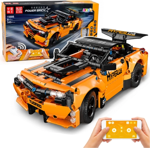 RC športové auto na diaľkové ovládanie z konštrukčných kociek, oranžové (545 dielikov)