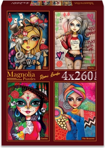 Puzzle Magnolia Alenka, Harley, Catrina a Bruneta 4×260 dielikov