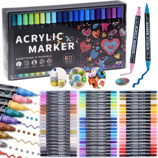 Obojstranné akrylové vodoodolné markery 60 farieb