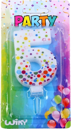 Párty sviečka číslo 5 s bodkami