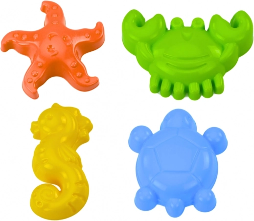 Morské formičky na piesok, sada 4 ks: krab, korytnačka, hviezdica, koník – žltá, zelená