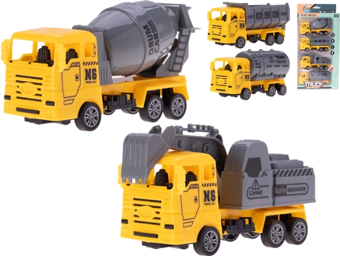 Sada stavebných vozidiel so spätným chodom 13 cm, 4 ks