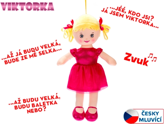 Bábika Viktorka látková 32 cm, hovoriaca a spievajúca, tmavoružová