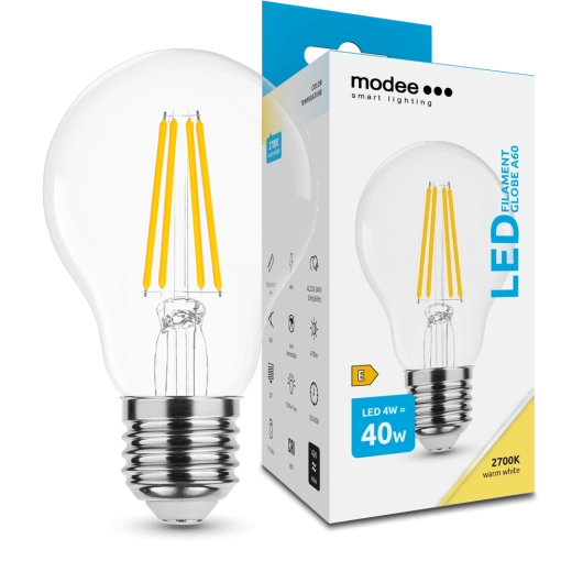 Modee Smart Lighting LED vláknová žiarovka Globe E27 4 W teplá biela