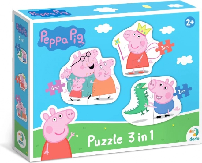 Puzzle Prasiatko Peppa – rodina 3v1 (2, 3 a 4 dieliky) DODO