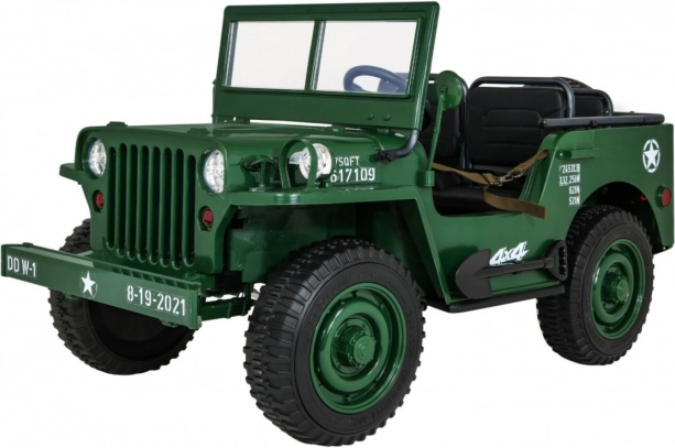 Retro vojenské detské auto pre 3 deti zelený jeep willys 4x4