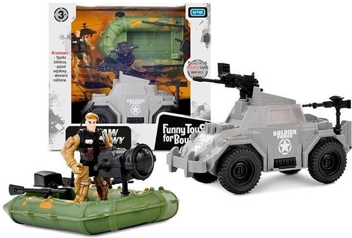 ToysForBoys vojenský herný set s člnom, bojovým vozidlom a figúrkou vojaka