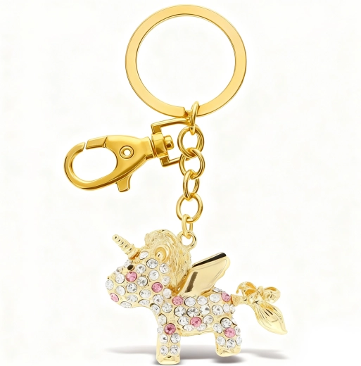 Zlatý prívesok na kľúče jednorožec