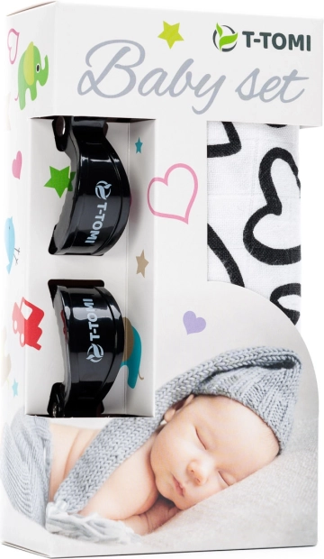 Bambusová súprava T-Tomi čierne srdcia