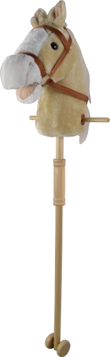 Béžový koník na tyči so zvukmi a kolieskami, odnímateľná drevená tyč (95 cm)