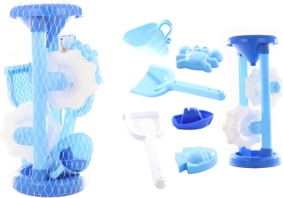 Detský modrý mlynček na piesok a vodu s formičkami