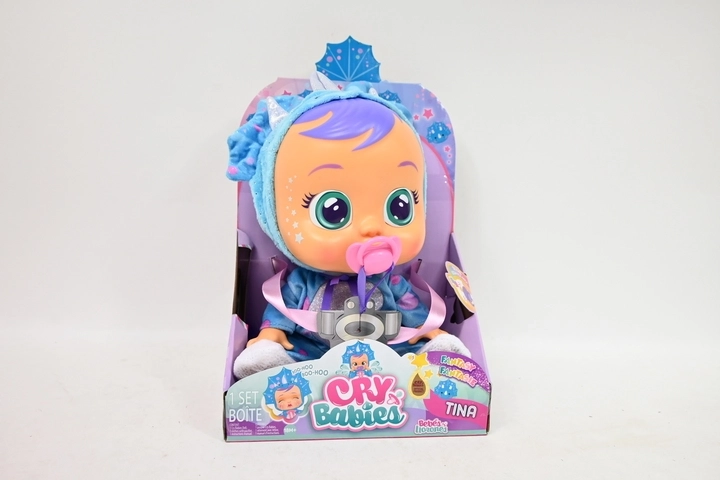 Cry Babies Fantasy interaktívna bábika Tina – modrý triceratops