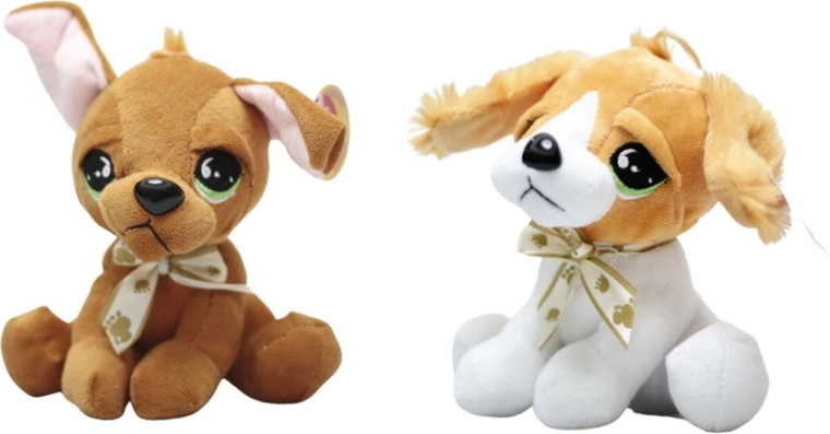 Plyšový psík s veľkými očami a mašľou