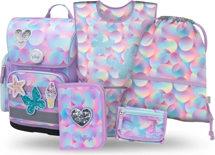 Baagl školský set 5 ks Ergo Candy – aktovka, peračník, vrecko, zástera a peňaženka