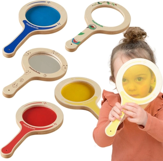Masterkidz sada 5 drevených pádiel s farebnými šošovkami a lupou