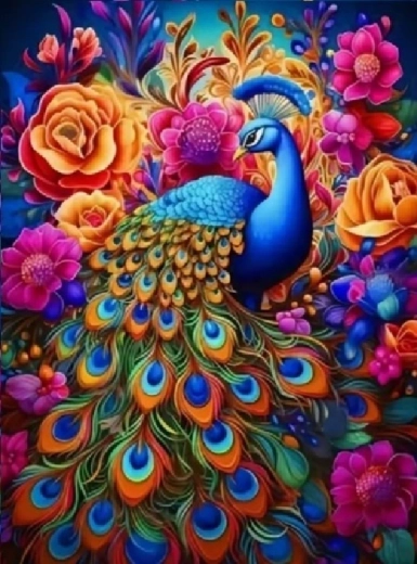 Diamantové maľovanie páv s farebnými kvetmi 30 × 40 cm