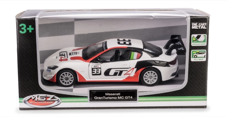 Model auta Maserati GranTurismo MC GT4 1:43 s pull-back pohonom