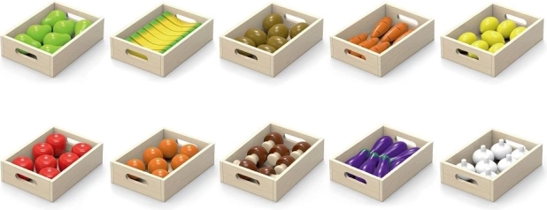 Drevené ovocie a zelenina v krabičkách Viga