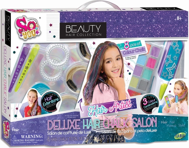 Tasia deluxe kadernícky salón pre deti – sada 8 farebných kaderníckych nástrojov
